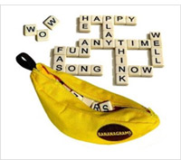 Product display of bananagrams word game.