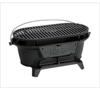 Product display of lodge logic pre seasoned sportsmans charcoal grill